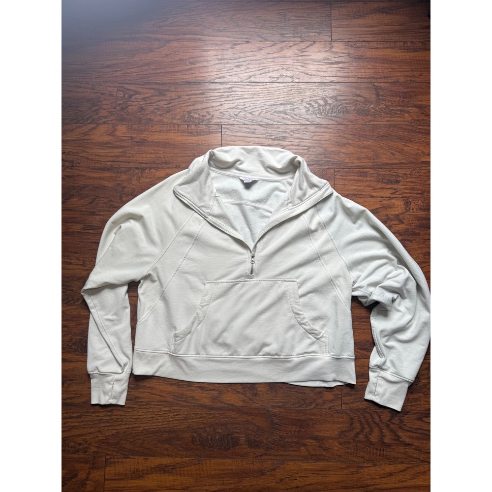 Danskin Womens XL Cream Quarter Zip Pullover Sweatshirt Cropped Fleece Off White